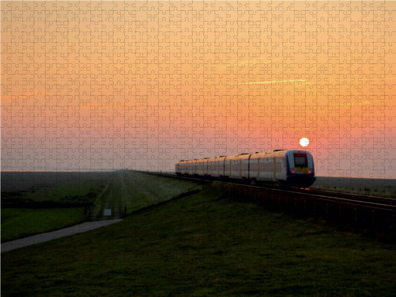 Die Nordostseebahn im Sonnenuntergang 1000 Teile Puzzle quer - CALVENDO Foto-Puzzle'