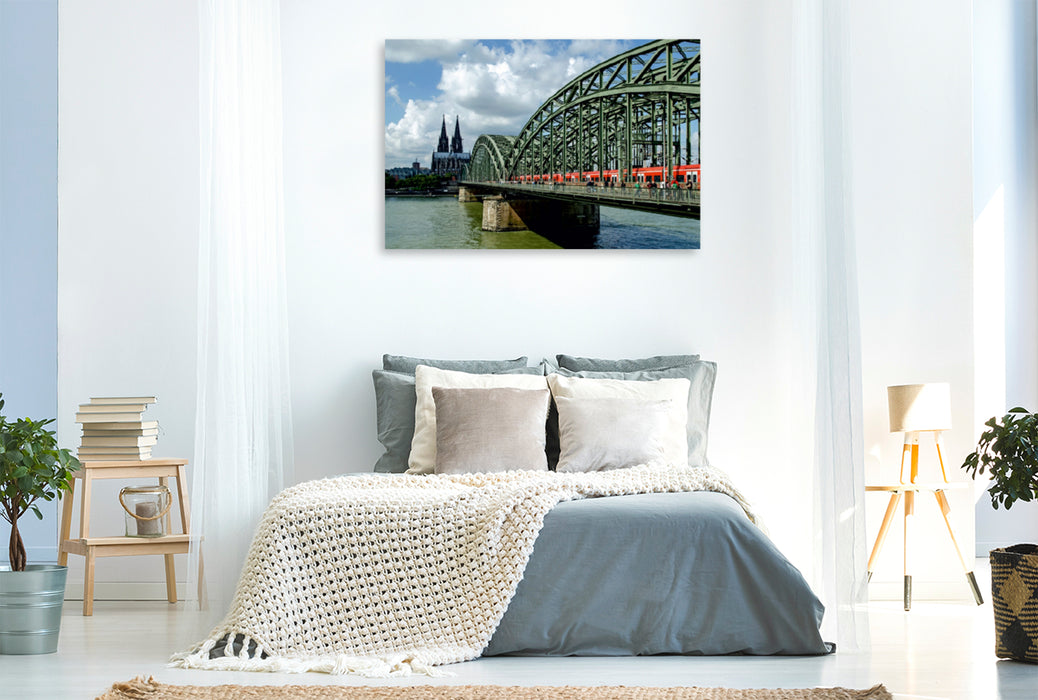 Premium Textil-Leinwand Premium Textil-Leinwand 120 cm x 80 cm quer Hohenzollernbrücke und Dom