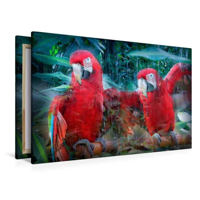 Premium Textil-Leinwand Roter Ara Papagei