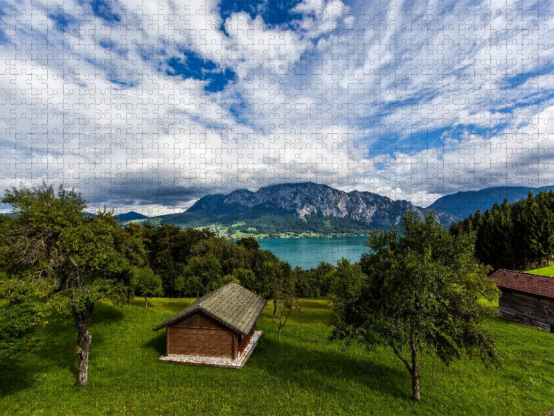 Blick über Attersee aufs Höllengebirge - CALVENDO Foto-Puzzle'
