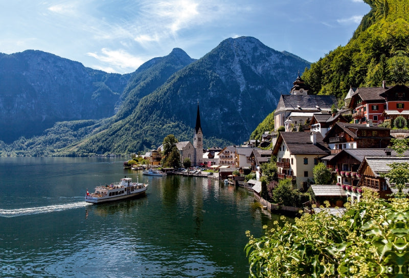 Premium Textil-Leinwand Schiffahrt auf dem Hallstätter See