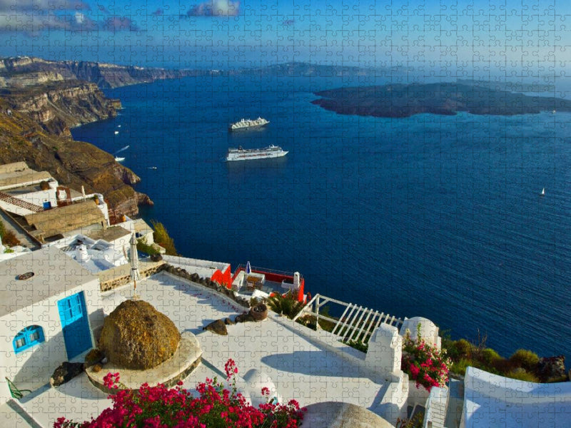 Traumschiffe vor der Trauminsel Santorin - CALVENDO Foto-Puzzle'
