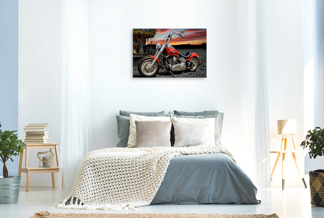 Premium Textil-Leinwand Premium Textil-Leinwand 120 cm x 80 cm quer Harley-Davidson Fat Boy Bobber Chopper