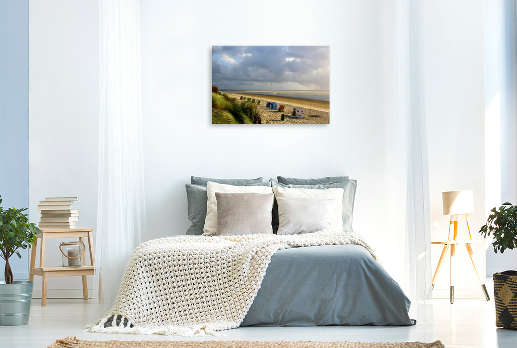 Toile textile haut de gamme Toile textile haut de gamme 90 cm x 60 cm paysage Plage de cerf-volant sur Langeoog 