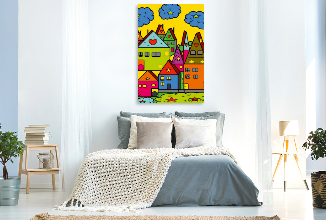 Toile textile premium Toile textile premium 80 cm x 120 cm de hauteur Village Popart 