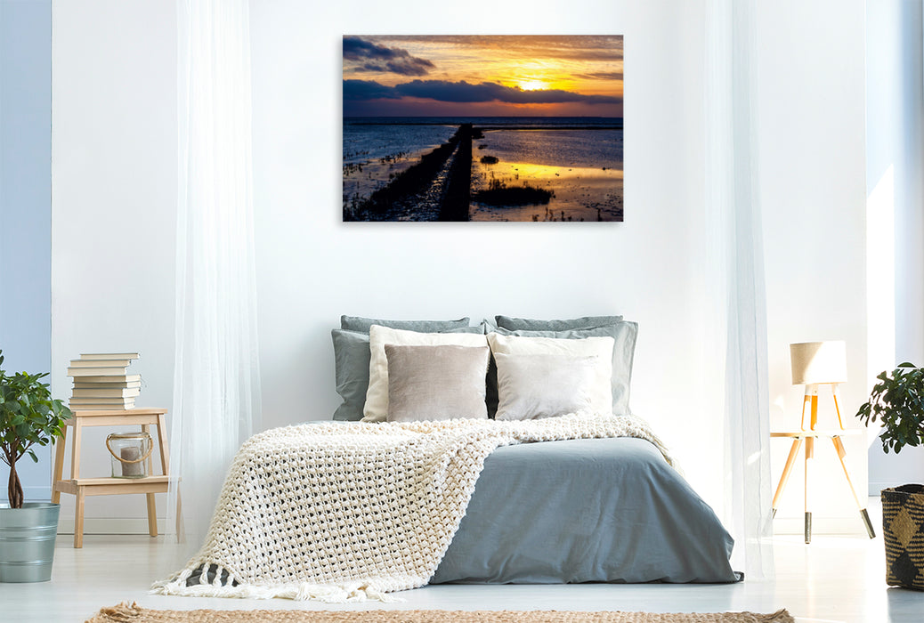 Toile textile haut de gamme Toile textile haut de gamme 120 cm x 80 cm paysage Leysiel Sunset 