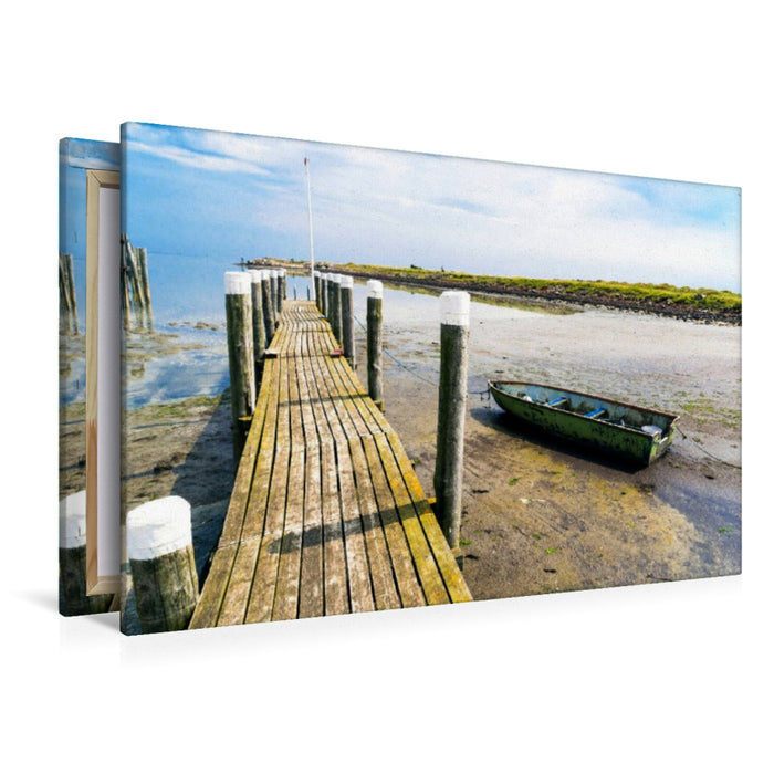 Toile textile premium Toile textile premium 120 cm x 80 cm paysage bateau dans les vasières 
