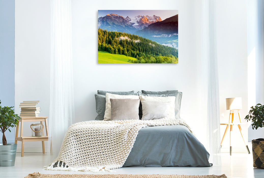 Toile textile haut de gamme Toile textile haut de gamme 120 cm x 80 cm paysage Alpenglow dans l'Oberland bernois 