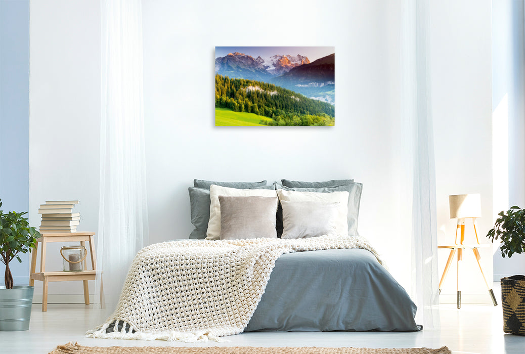 Toile textile haut de gamme Toile textile haut de gamme 120 cm x 80 cm paysage Alpenglow dans l'Oberland bernois 