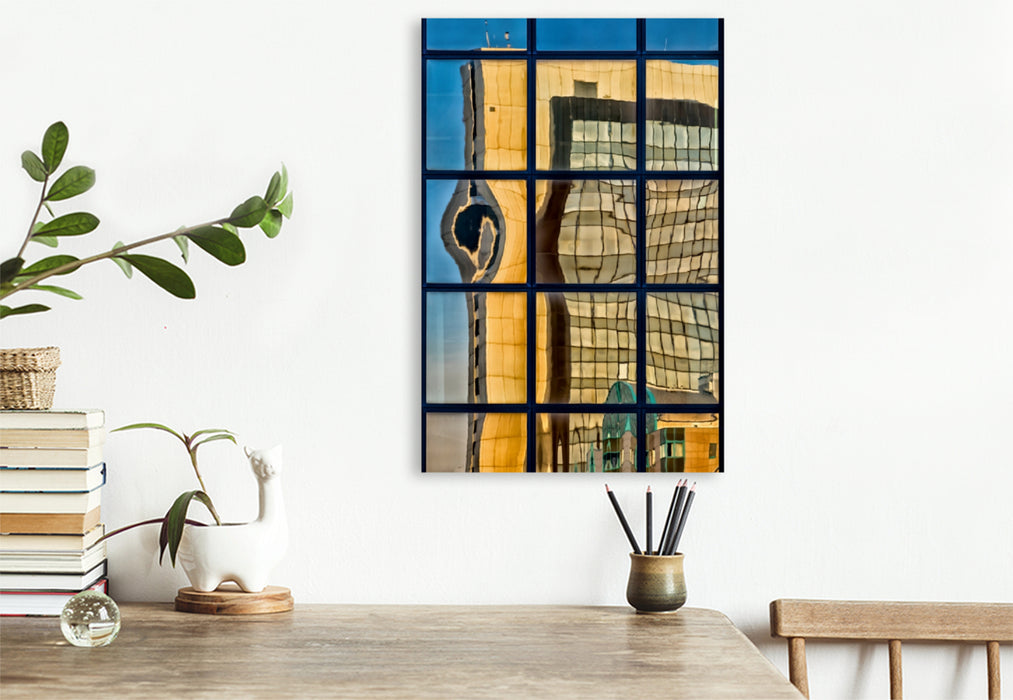 Premium Textil-Leinwand Premium Textil-Leinwand 80 cm x 120 cm  hoch Ein Motiv aus dem Kalender Frankfurts Architekturen - Spiegelbilder der Bürostadt Niederrad