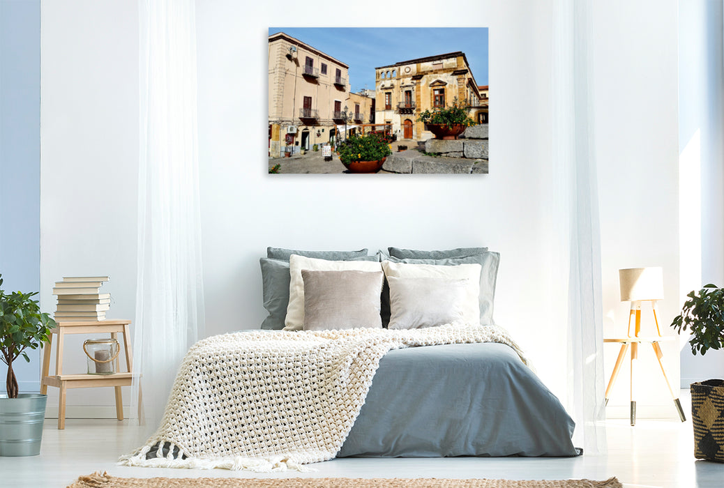 Toile textile premium Toile textile premium 120 cm x 80 cm paysage Cefalù, Piazza Duomo 