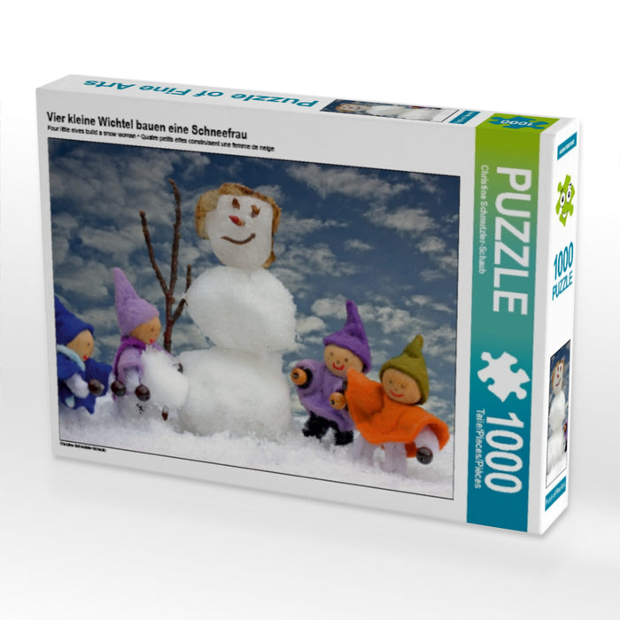 Vier kleine Wichtel bauen eine Schneefrau 1000 Teile Puzzle quer - CALVENDO Foto-Puzzle'