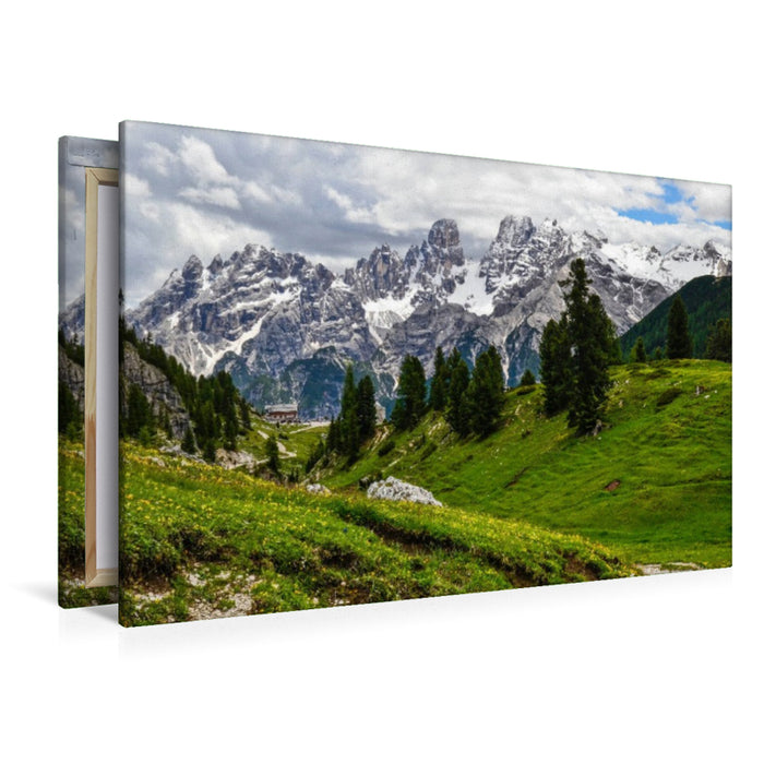Premium Textil-Leinwand Dürrensteinhütte vor Monte Cristallo