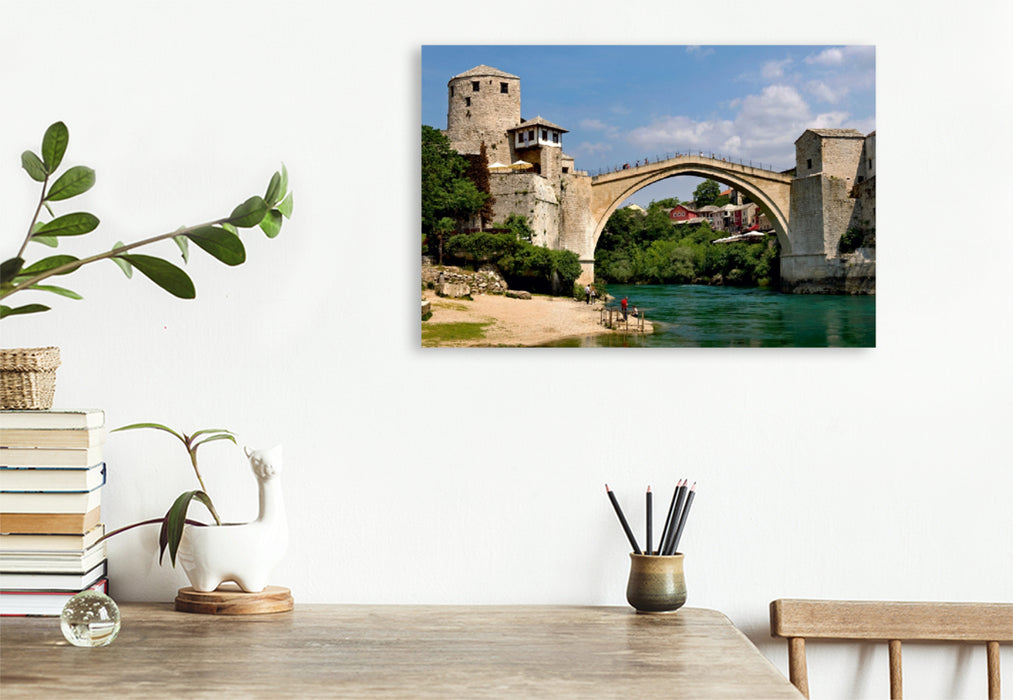 Premium Textil-Leinwand Premium Textil-Leinwand 120 cm x 80 cm quer Stari most, die historische Brücke von Mostar, Herzegowina