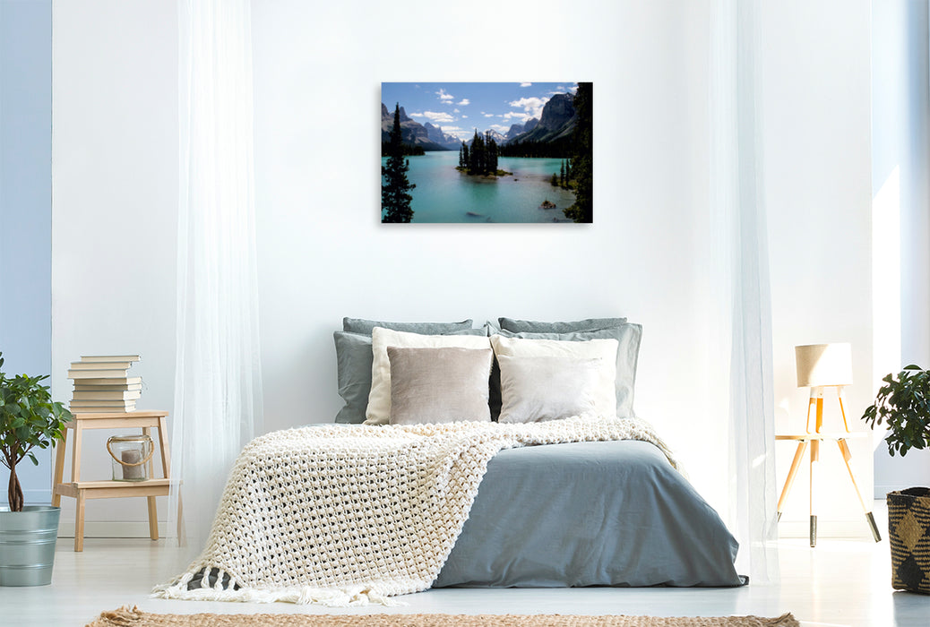 Premium Textil-Leinwand Premium Textil-Leinwand 120 cm x 80 cm quer Spirit Island im Maligne Lake, Jasper N.P.