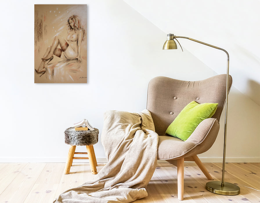 Premium Textil-Leinwand Premium Textil-Leinwand 50 cm x 75 cm hoch Sexy Frauenakt in High Heels
