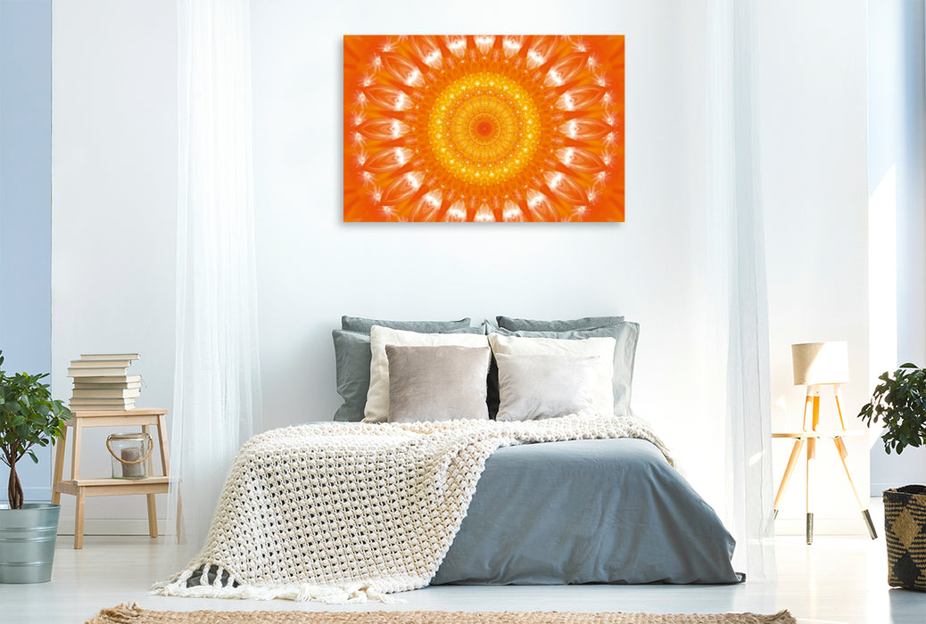 Toile textile haut de gamme Toile textile haut de gamme 120 cm x 80 cm de large Un motif du calendrier énergétique - mandalas en orange 