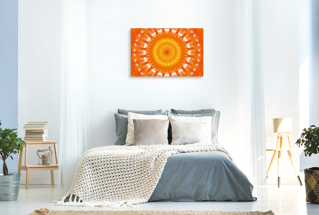 Premium Textil-Leinwand Premium Textil-Leinwand 120 cm x 80 cm quer Ein Motiv aus dem Kalender Energie - Mandalas in orange