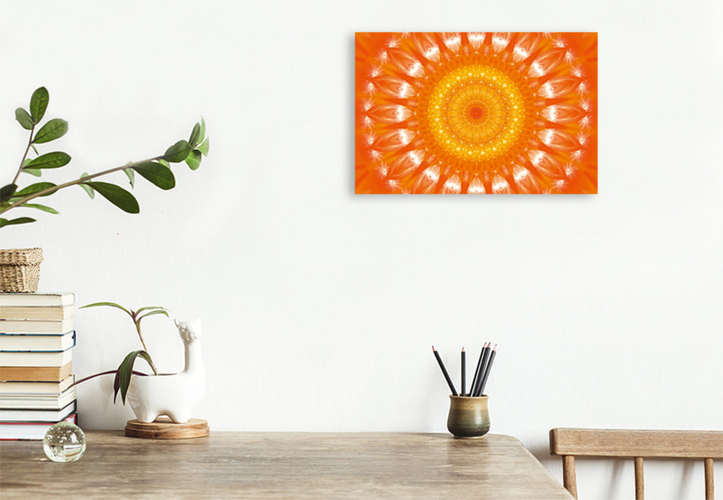 Premium Textil-Leinwand Premium Textil-Leinwand 120 cm x 80 cm quer Ein Motiv aus dem Kalender Energie - Mandalas in orange