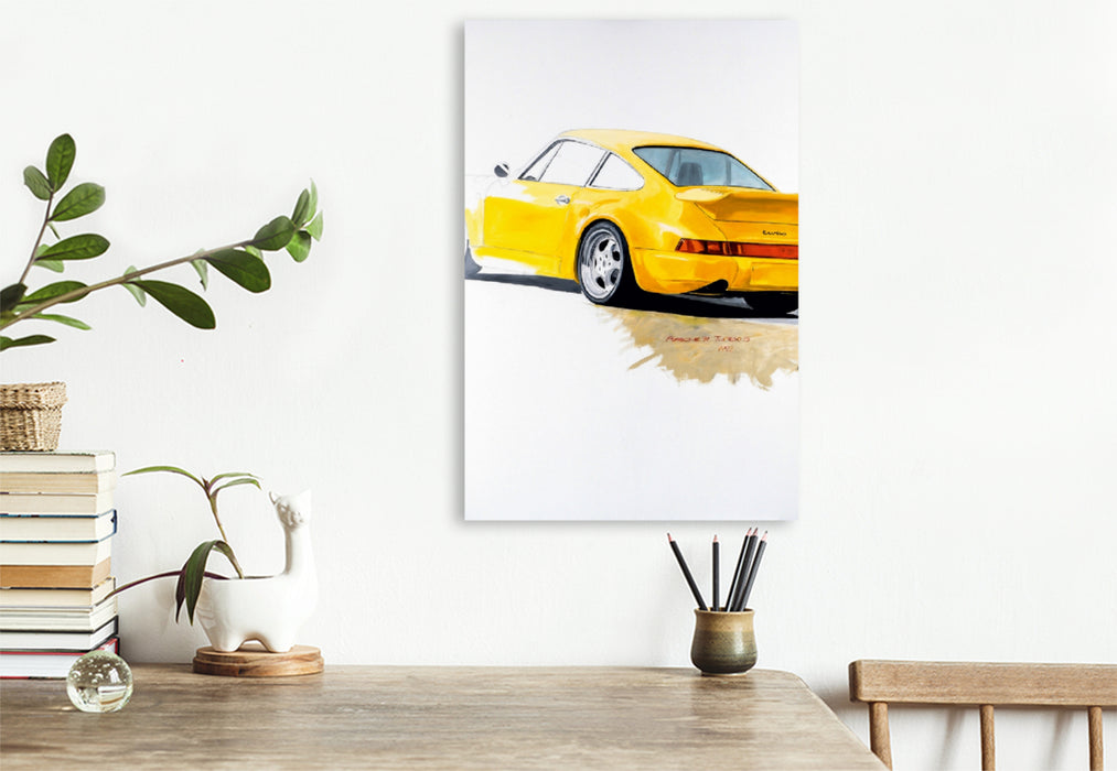 Toile textile haut de gamme Toile textile haut de gamme 60 cm x 90 cm de hauteur Porsche 911 Turbo S 964, 1992 