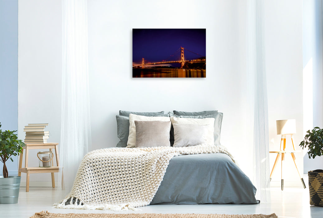 Toile textile premium Toile textile premium 120 cm x 80 cm paysage Golden Gate Bridge avec ciel étoilé 