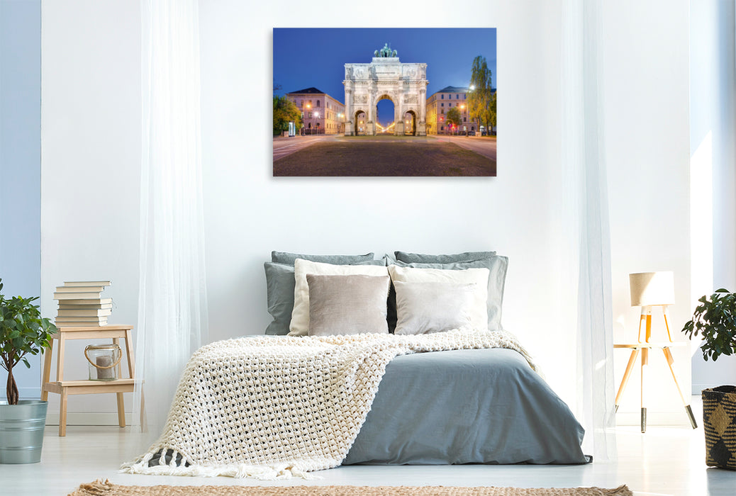 Premium textile canvas Premium textile canvas 120 cm x 80 cm landscape Siegestor in Munich 