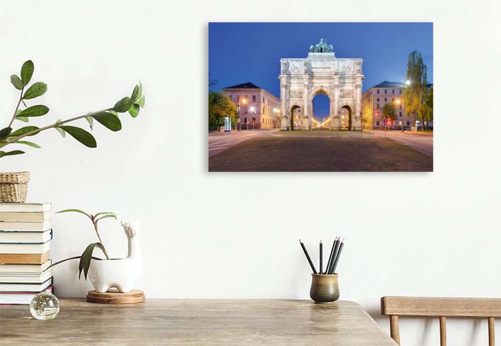 Premium textile canvas Premium textile canvas 120 cm x 80 cm landscape Siegestor in Munich 