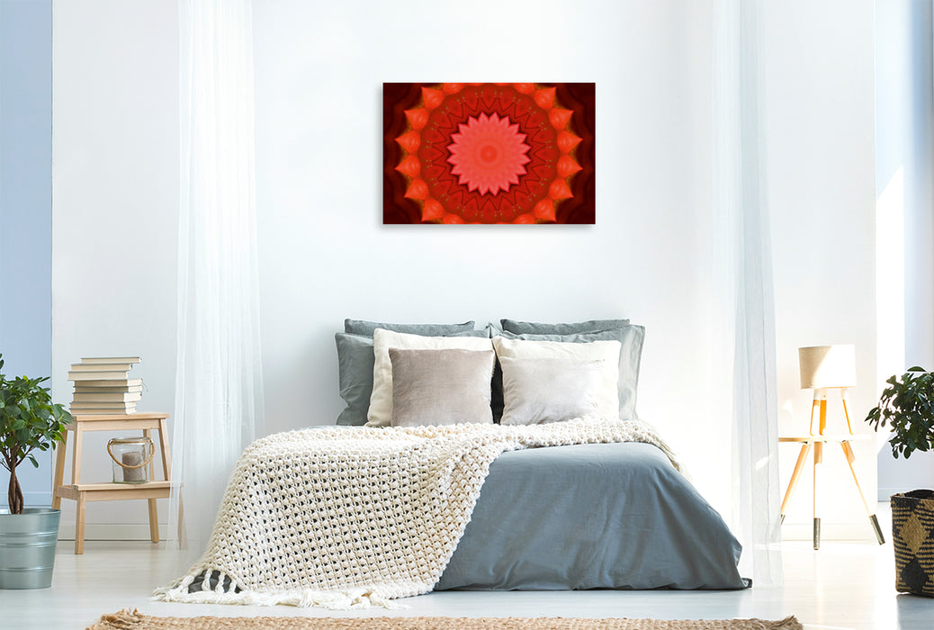 Premium Textil-Leinwand Premium Textil-Leinwand 120 cm x 80 cm quer Ein Motiv aus dem Kalender Energie - Mandalas in rot