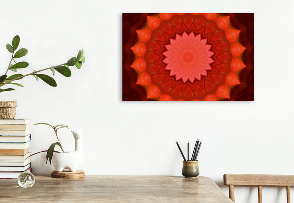 Premium Textil-Leinwand Premium Textil-Leinwand 120 cm x 80 cm quer Ein Motiv aus dem Kalender Energie - Mandalas in rot