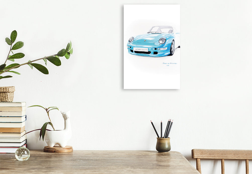 Toile textile haut de gamme Toile textile haut de gamme 60 cm x 90 cm de haut Porsche 911 Turbo 993, 1998