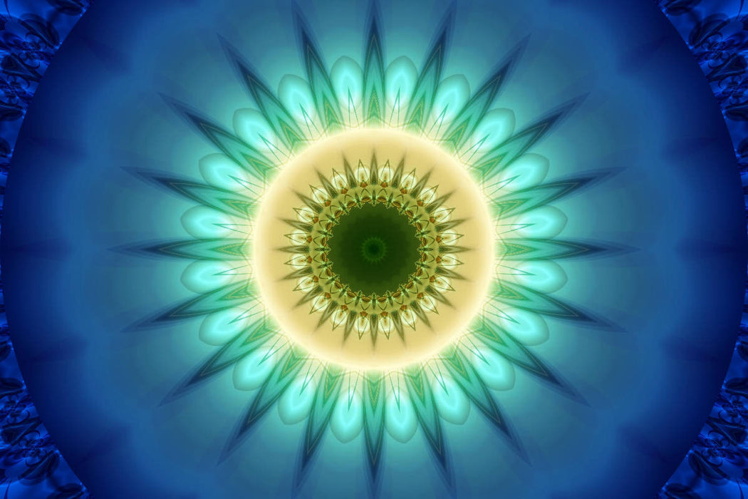 Premium Textil-Leinwand Mandala blaues Licht