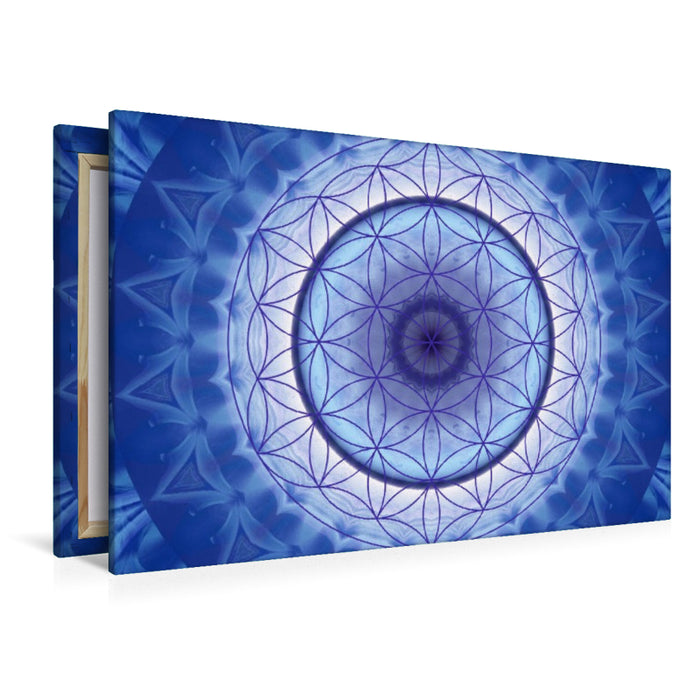 Premium Textil-Leinwand Mandala Blume des Lebens blau
