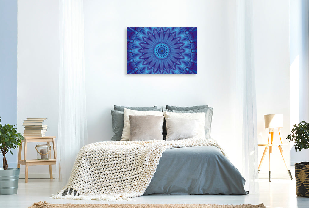 Premium Textil-Leinwand Premium Textil-Leinwand 120 cm x 80 cm quer Mandala blaue Wasserblume