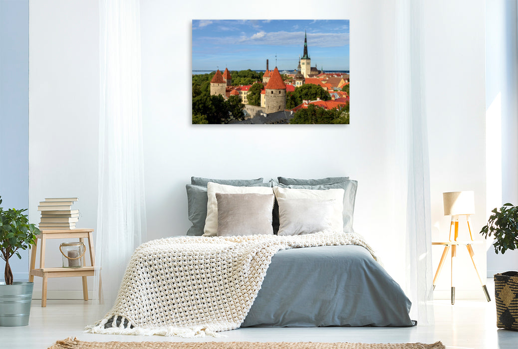 Toile textile haut de gamme Toile textile haut de gamme 120 cm x 80 cm paysage Estonie - vue sur Tallinn 