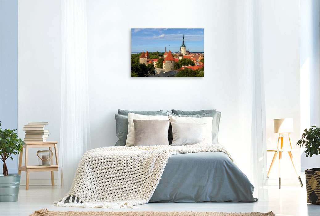 Toile textile haut de gamme Toile textile haut de gamme 120 cm x 80 cm paysage Estonie - vue sur Tallinn 