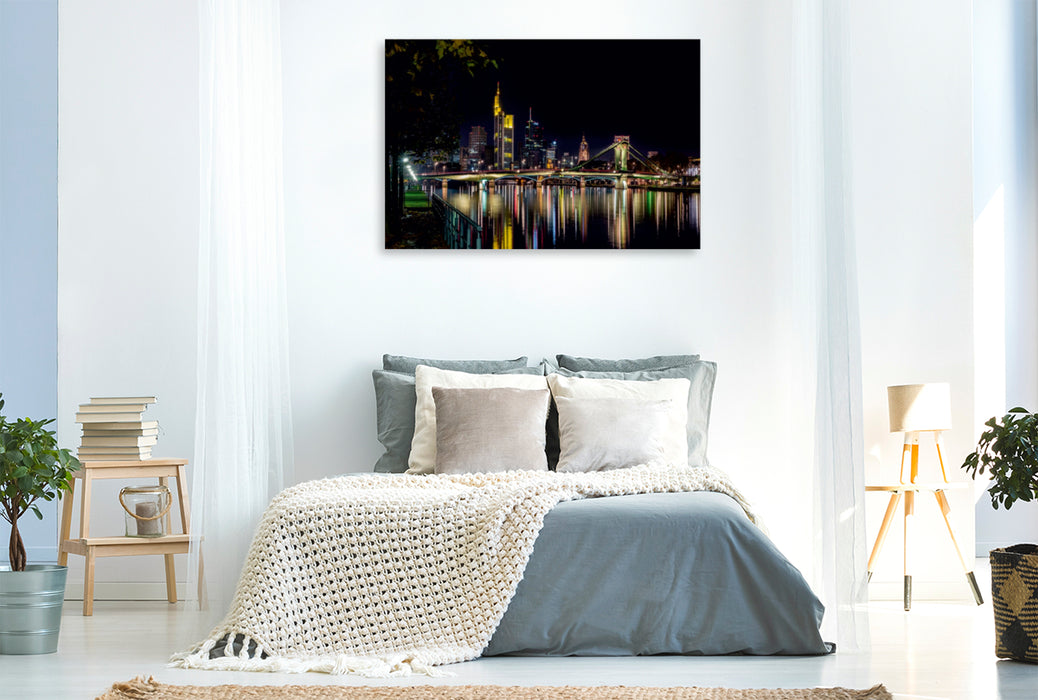 Premium Textil-Leinwand Premium Textil-Leinwand 120 cm x 80 cm quer Die Frankfurter Skyline bei Nacht