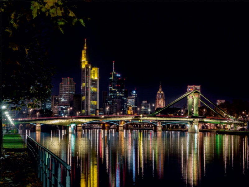 Die Frankfurter Skyline bei Nacht 1000 Teile Puzzle quer - CALVENDO Foto-Puzzle'