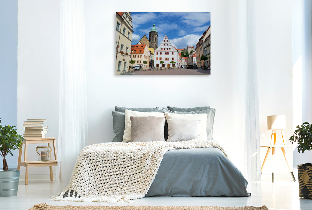 Premium Textil-Leinwand Premium Textil-Leinwand 120 cm x 80 cm quer Marktplatz mit Canaletto-Blick, Altstadt,            N50°57'44.2476", E13°56'28.734"