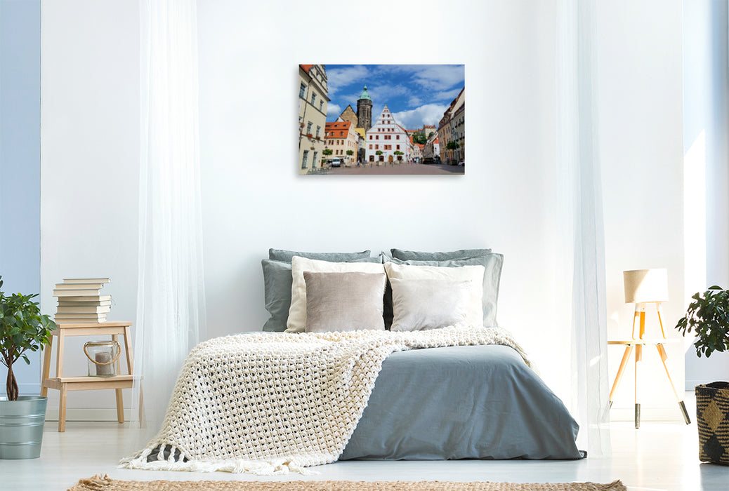 Premium Textil-Leinwand Premium Textil-Leinwand 120 cm x 80 cm quer Marktplatz mit Canaletto-Blick, Altstadt,            N50°57'44.2476", E13°56'28.734"