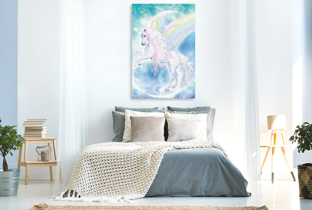 Premium Textil-Leinwand Premium Textil-Leinwand 80 cm x 120 cm  hoch Regenbogen Pegasus