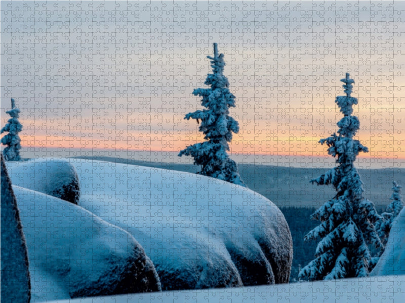 Ambiance hivernale au sommet du Nußhardt dans le Fichtelgebirge - Puzzle photo CALVENDO 