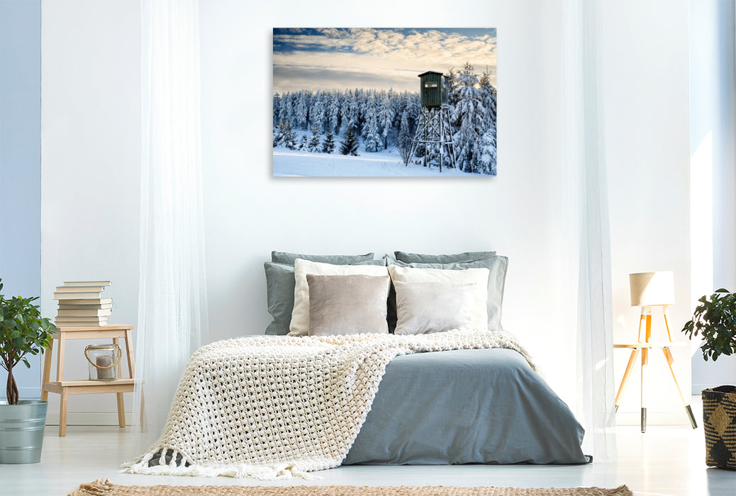 Premium Textil-Leinwand Premium Textil-Leinwand 120 cm x 80 cm quer Winterliches Erzgebirge  Holzhau