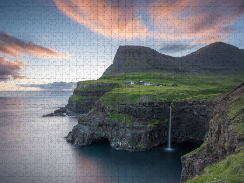 Gásadalur, Vágar, Färöer-Inseln - CALVENDO Foto-Puzzle'