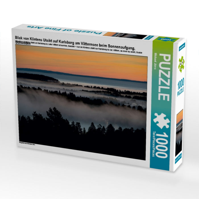 Blick von Klintens Utsikt auf Karlsborg am Vätternsee beim Sonnenaufgang, Schweden 1000 Teile Puzzle quer - CALVENDO Foto-Puzzle'