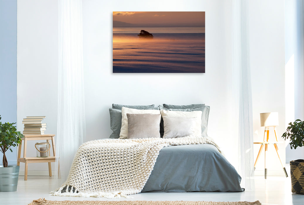 Premium Textil-Leinwand Premium Textil-Leinwand 120 cm x 80 cm quer Sonnenaufgang am Vätternsee, Schweden