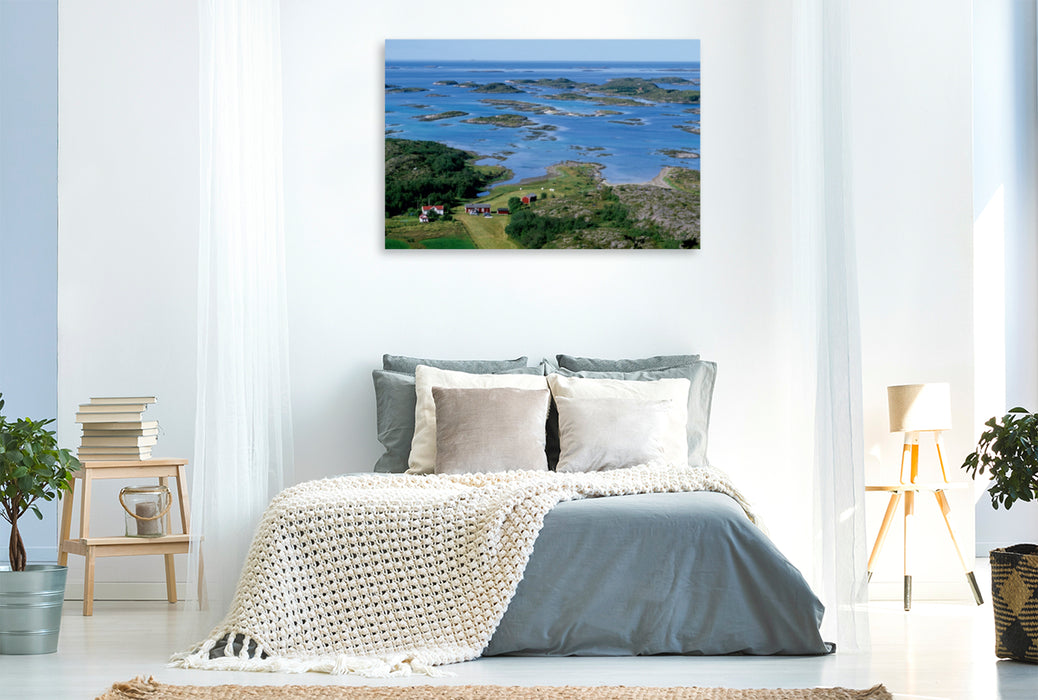 Premium Textil-Leinwand Premium Textil-Leinwand 120 cm x 80 cm quer Blick vom Torghattan in den Schärengarten vor Brønnøysund, Norwegen