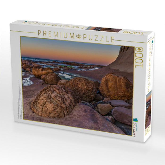 Abendlicht am Felsenstrand, Neuseeland - CALVENDO Foto-Puzzle'