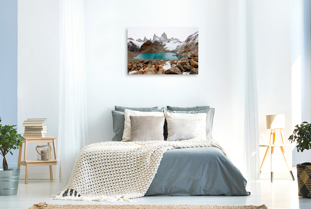 Premium Textil-Leinwand Premium Textil-Leinwand 120 cm x 80 cm quer Laguna de los Tres und Mount Fitz Roy, Los Glaciares Nationalpark, Argentinien