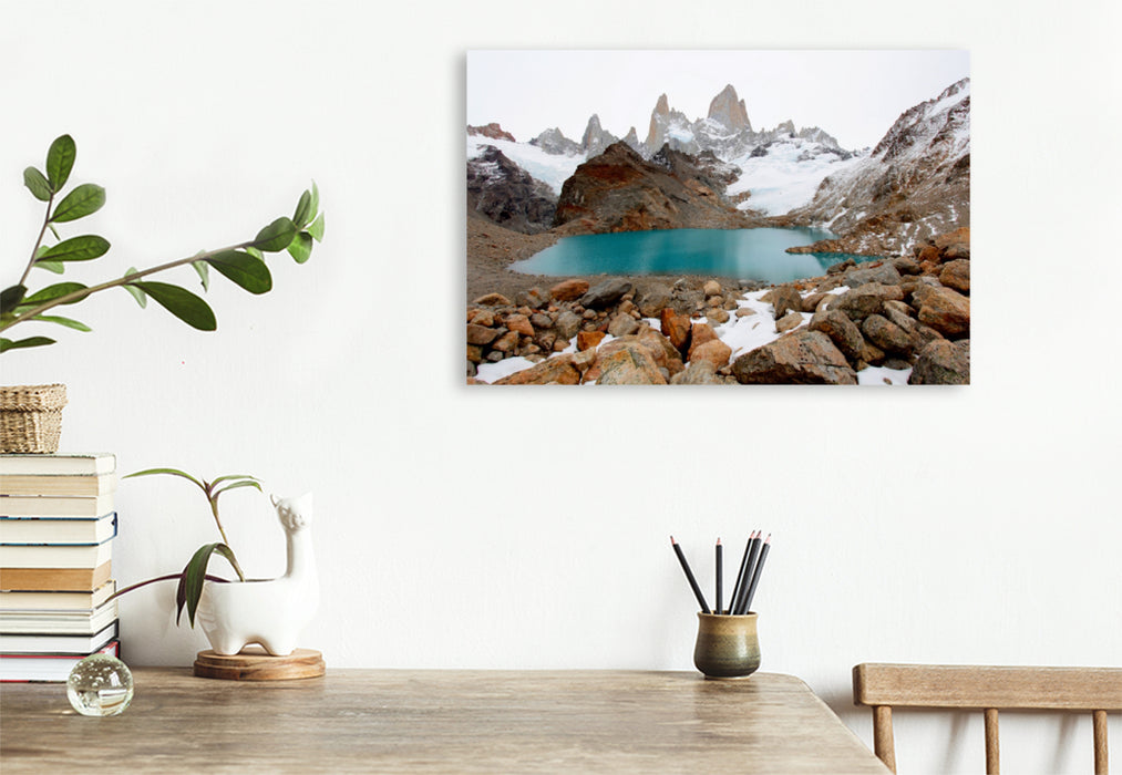 Premium Textil-Leinwand Premium Textil-Leinwand 120 cm x 80 cm quer Laguna de los Tres und Mount Fitz Roy, Los Glaciares Nationalpark, Argentinien