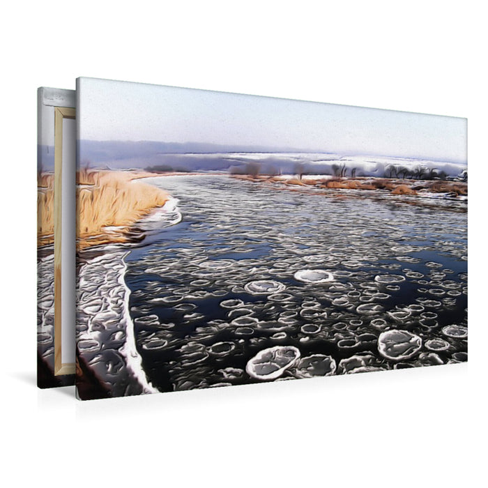 Premium Textil-Leinwand Eisschollen auf der Weser